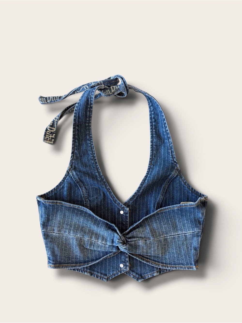 Von Dutch Blue Denim Halter Crop Top - Picture 2 of 7